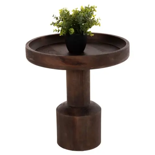 Billig COUCHTISCH RUND MASSIVES MANGOHOLZ IN DUNKELBRAUN Φ45x47Hcm