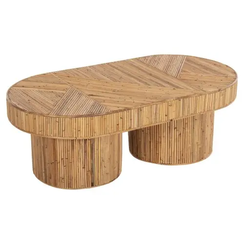 COUCHTISCH MIT OVALE PLATTE RATTAN IN NATURFARBE, 110 x 59 x 39 cm Neue Ware