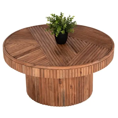 COUCHTISCH RUND MASSIVES AKAZIENHOLZ IN NATÜRLICHER FARBE Φ80x38Hcm Zertifiziert