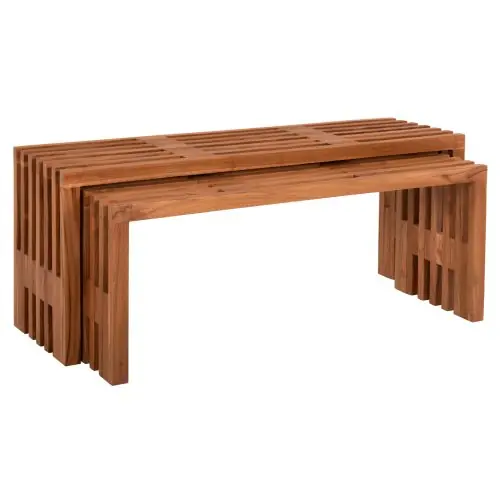 Preis Gesenkt COUCHTISCHE 2-TEILIGES SET MASSIVES TEAKHOLZ IN NATURAL 110x30x46Hcm
