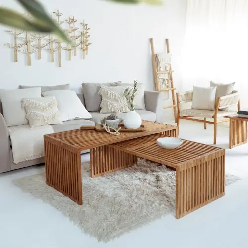 Beliebt WOHNZIMMERTISCH-SET TEAKHOLZ IN NATÜRLICHER FARBE 116x60x46,5 cm