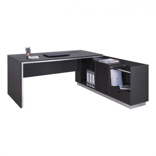 Highlight Professioneller Bürotisch Rosewood "RECHTS" aus hochwertigem Melamin in Grau- und Wengefarbton (180x170x76 cm)
