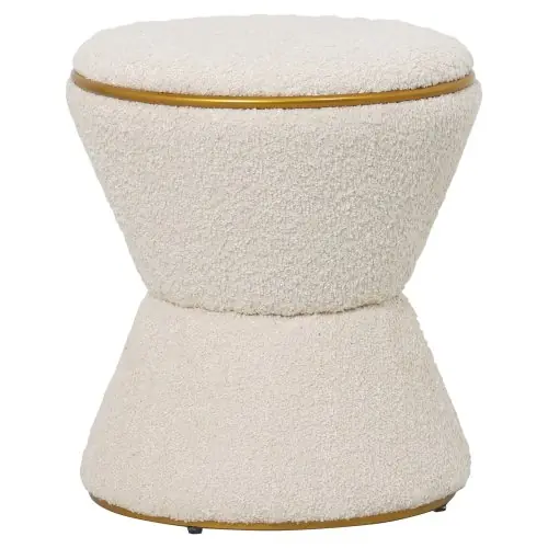 Highlight HOCKER RUND BOUCLE STOFF ECRU-GOLD DETAIL Φ38,5x43Hcm