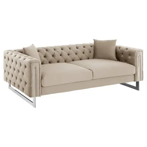 Direktkauf SOFA 3-SITZER t.CHESTERFIELD MOBAR CREME SAMT-METALLBEINE 212x87x68H cm