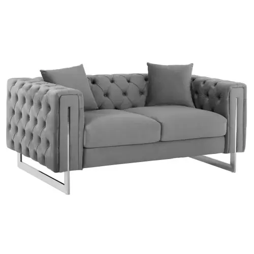 SOFA 2-SITZER t.CHESTERFIELD MOBAR GRAU SAMT-METALLBEINE 154x85x68Hcm Expressversand
