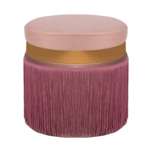 Markenware CALI HOCKER AUS PINK BURGUNER SAMT MIT GOLDRING