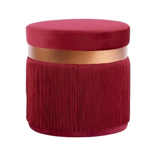 Nur Heute CALI HOCKER AUS ROTEM BURGUNER SAMT MIT GOLDRING