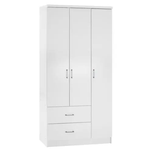 3-FLÜGELIGER SCHRANK MIT 2 SCHUBLADEN CAESAR WEISS 89x42,5x181 cm. Versand Am Gleichen Tag