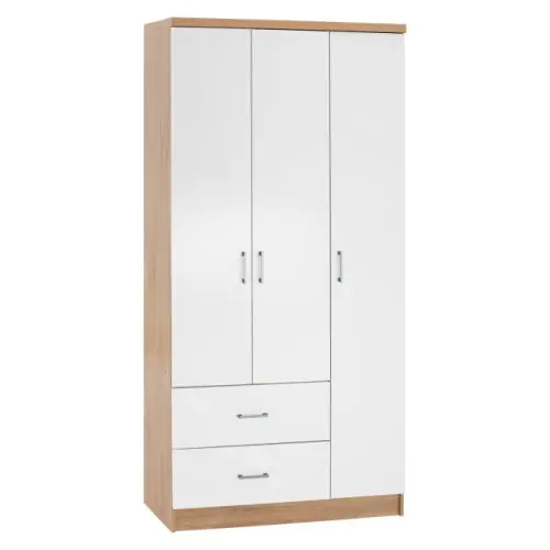 Highlight CAESAR SONAMA 3-FLÜGELIGER SCHRANK MIT 2 SCHUBLADEN - WEISS 89x42,5x181 cm.