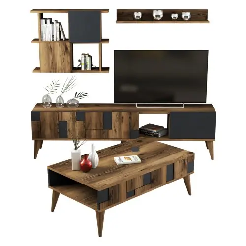 MELAMIN-FERNSEHMÖBEL AUS NUSSBAUM UND SCHWARZ 180x33,8x48,6cm Markenprodukt