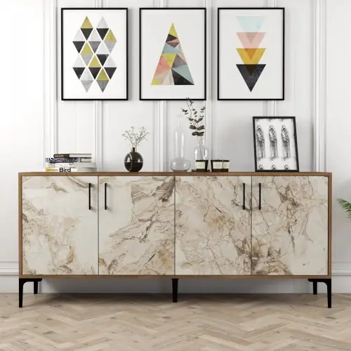 MELAMIN-BUFFETS AUS NUSSBAUM MIT MARMOR 180x35x78cm Sonderangebot