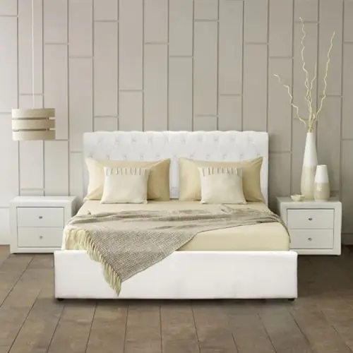 Neu Bett "T. Chesterfield" mit Stauraum aus weißem PU WW321.02