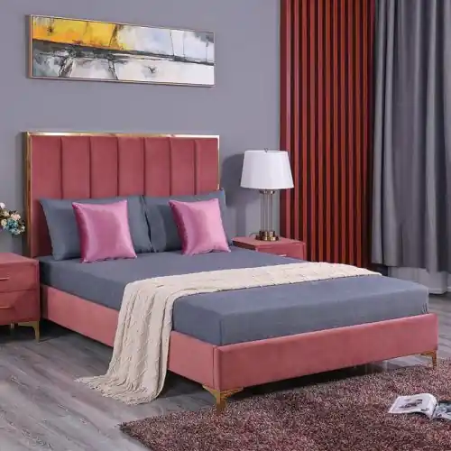 Bett "Avignon" King size 160x200 aus rosé Samt WW590.02 Günstig