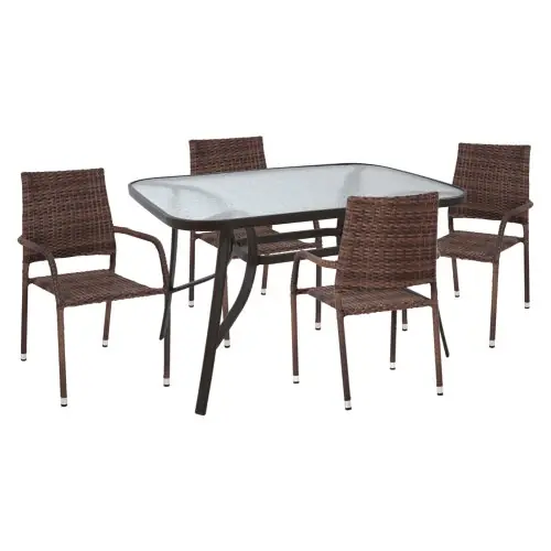 ESSZIMMERSET FÜR DEN GARTEN 5-TEILIG BRAUN METALL & KORB Sonderangebot