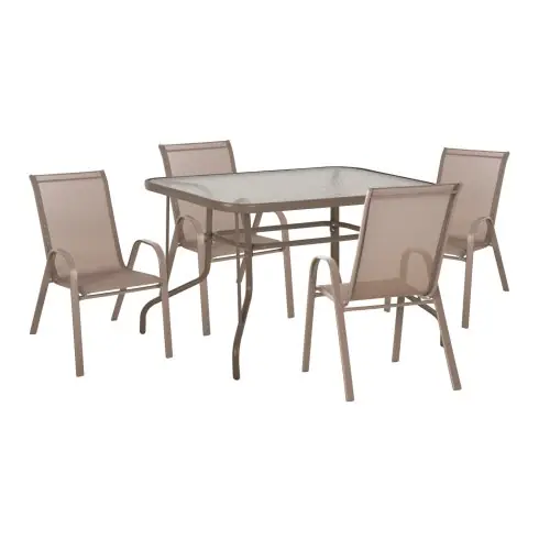 Geprüft ESSZIMMERSET FÜR DEN GARTEN 5-TEILIG TISCH-STÜHLE AUS METALL IN CHAMPAGNERFARBE