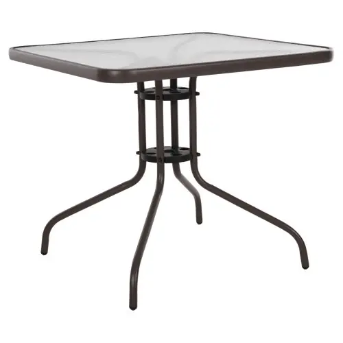 Echt OUTDOOR-TISCH QUADRATISCH FIGO BRAUN METALL-GLAS TISCHPLATTE 80Χ80Χ71Hcm