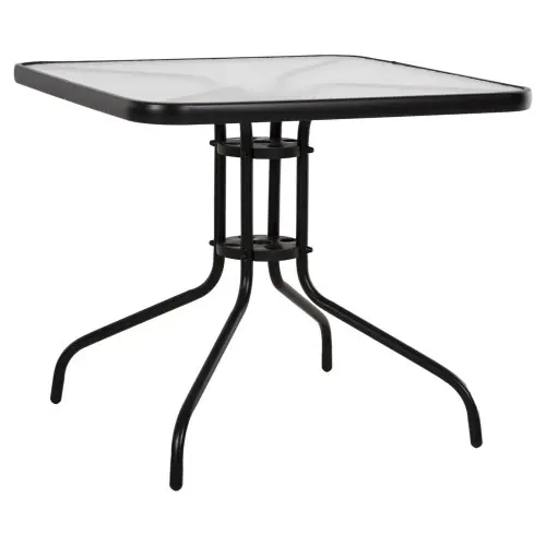 OUTDOOR-TISCH QUADRATISCH FIGO SCHWARZ METALL-GLAS TISCHPLATTE 80Χ80Χ71Hcm Knallerangebot