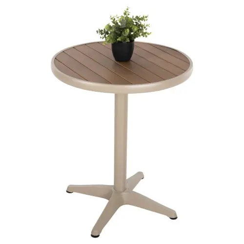 Wochenendangebot RUNDER ALUMINIUMTISCH CHAMPAGNER FARBE-POLYWOOD-TOP IN NATURFARBE Φ60x73Hcm