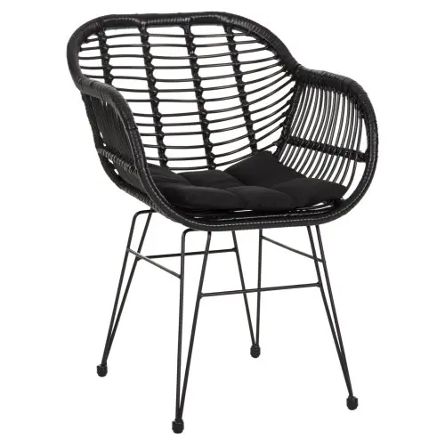 SESSEL MIT SITZKISSEN METALLRAHMEN ALLEGRA SCHWARZ AUS GEFLOCHTENEM RATTAN Preisknaller