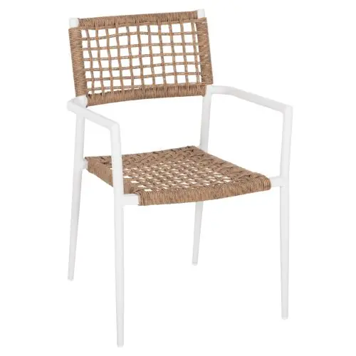 SESSEL ALUMINIUM AUS WEISSEM SYNTHETISCHEM RATTAN IN NATURAL 55,5x55x84Hcm Top-Preis