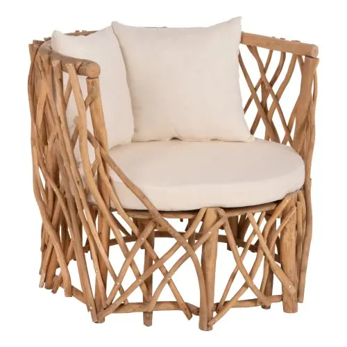 SESSEL KAAN TEAK-ZWEIG IN NATURWEISSEN KISSEN 95x89x80Hcm Sonderaktion