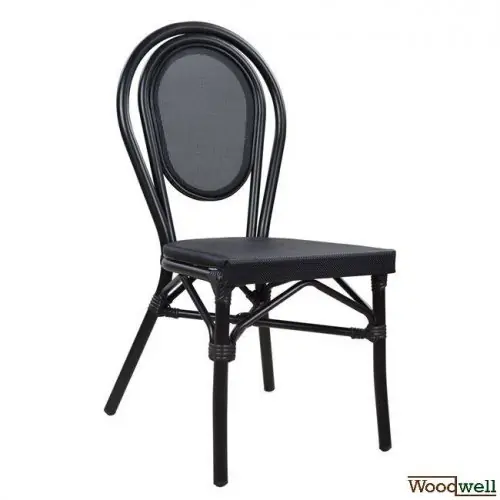Bestpreis Aluminium Stuhl Bambus Look Schwarz mit Textline
