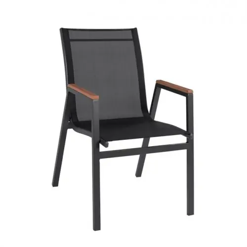 Kracherpreis Aluminium Sessel Grau mit Textlinie schwarz & Polyholz