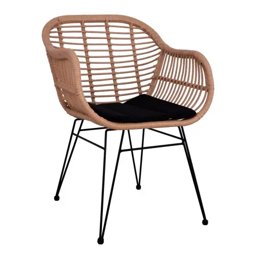 Sessel Allegra | Moderner Außen- und Innen Stuhl Metallskelett und gewebte Weiden in Beige 57,5x60x82 cm Echt
