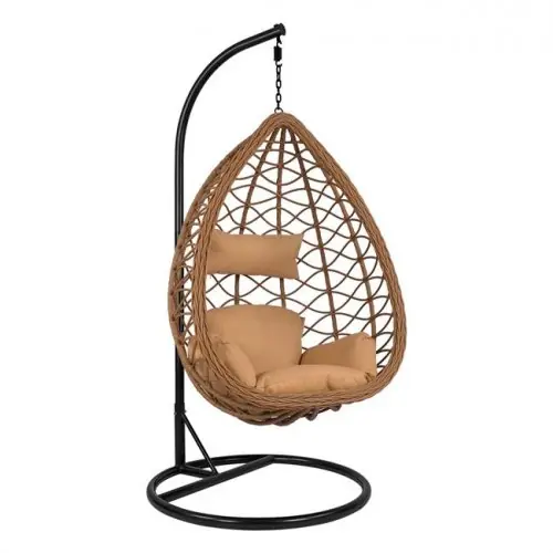 HÄNGENDES SESSELNEST MIT BEIGE WICKER UND KISSEN 95x195 cm Geprüft