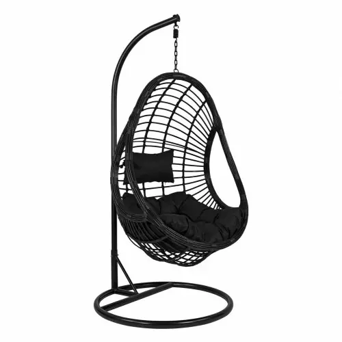 HÄNGENDES SESSELNEST MIT SCHWARZEM WICKER & KISSEN Φ95Χ195Υ cm Neue Kollektion