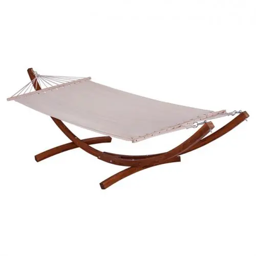 Hängematte aus Holz in Walnuss mit Ekru Tuch 330x120x100 cm Heißes Angebot