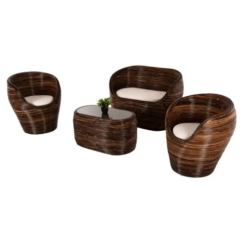 OUTDOOR LOUNGE SET 4-TLG. HOMEN BRAUN RATTAN-GLAS Online Kaufen