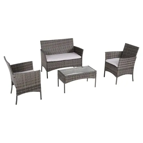 Zertifiziert OUTDOOR-LOUNGE-SET 4-TLG. SYNTHETISCHES RATTAN IN GRAU – KISSEN IN BEIGE