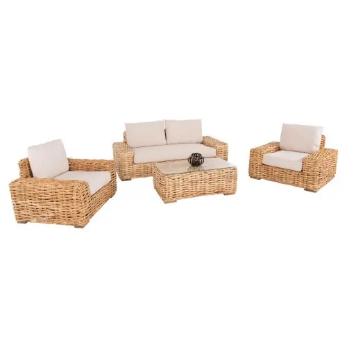 OUTDOOR-LOUNGE-SET 4-teilig MANGOHOLZ-SOFA-SITZER-2 SESSEL-COUCHTISCH Sofort Bestellen