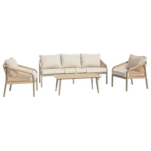 Heißes Angebot OUTDOOR-LOUNGE-SET 4-teilig CHAMPAGNER ALUMINIUM-PE-TWIST-SEIL-ANTHRAZIT-KISSEN