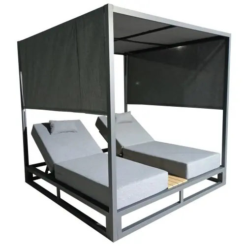 Billig DOPPEL-LOUNGE-SONNENLIEGEN IN EINEM WÜRFEL MIT SONNENSCHIRMEN ALUMINIUM IN GRAU 2x2x2m