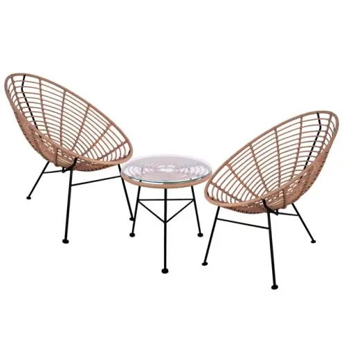 LOUNGE SET 3 TLG. KORBGEFLECHT SESSELN UND METALLTISCH Sale