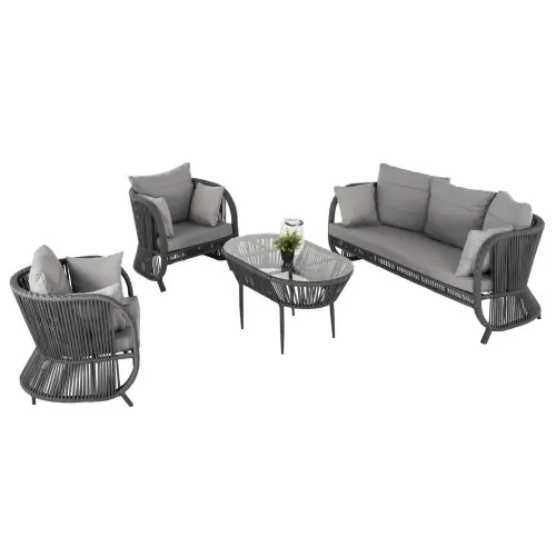Sonderaktion OUTDOOR LOUNGE SET 4ST ALUMINIUM UND SEIL DUNKELGRAU