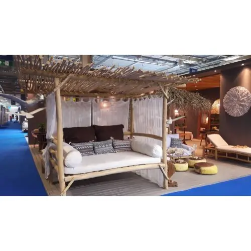 Sichere Zahlung Strandbett aus Teakholz mit Kissen, 200 x 140 x 200 cm