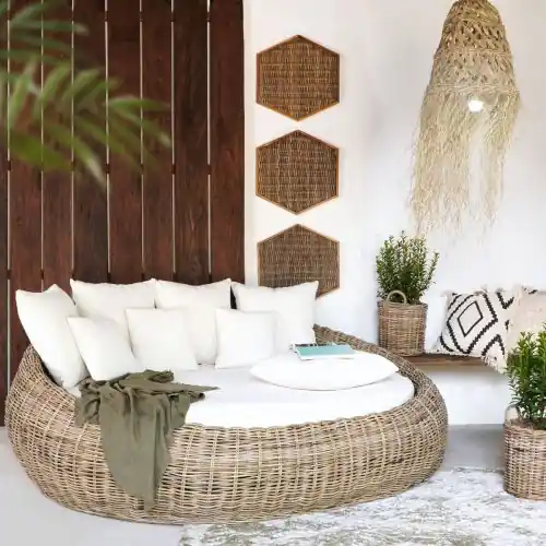 Sofa SAINT PETERSBURG Aus Natürlichem Rattan Kubu Grey Φ 210X78H Schneller Versand