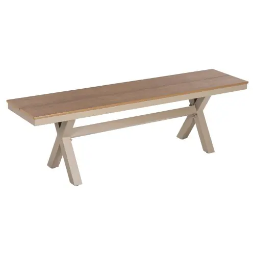 ALUMINIUMBANK CHAMPAGNERFARBE – POLYWOOD-SITZ IN NATÜRLICHER HOLZFARBE 150x36x45Hcm Aktuell