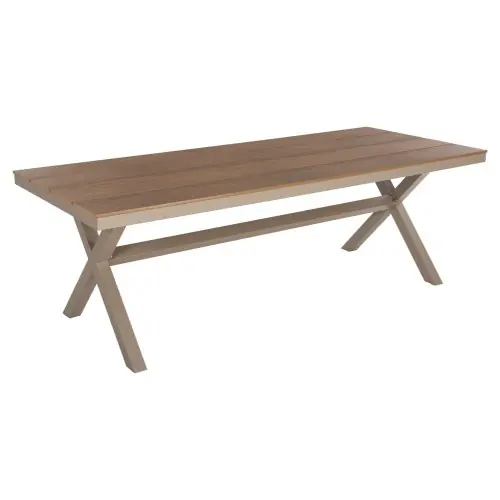 Bestpreis RECHTECKIGER ALUMINIUMTISCH CHAMPAGNER-POLYWOOD NATURAL 219,5x89,5x73H