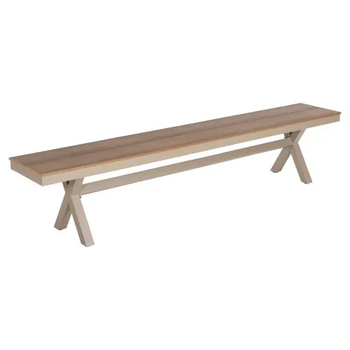 ALUMINIUMBANK CHAMPAGNERFARBE – POLYWOOD-SITZ IN NATÜRLICHER HOLZFARBE 220x36x44,5Hcm Mega-Angebot