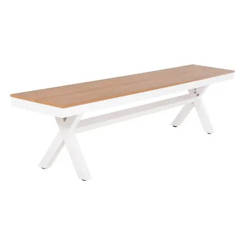 Heißes Angebot ALUMINIUMBANK WEISS MIT POLYWOOD-SITZ IN NATURHOLZFARBE 150x36x45Hcm