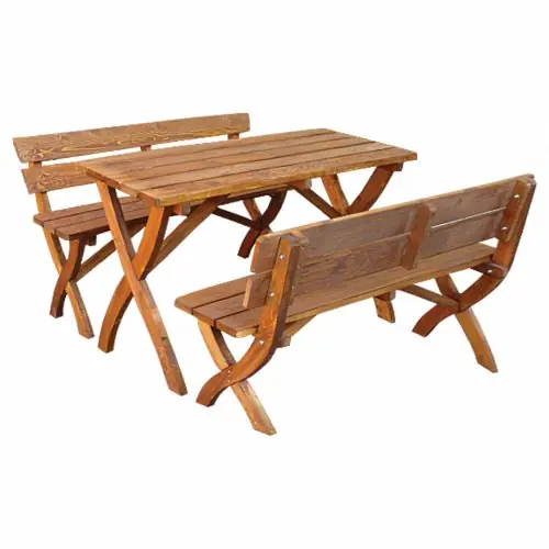 TISCH MIT 2 BÄNKEN SET 3-TEILIG PICKNICK IN WALNUSSFARBE Billig