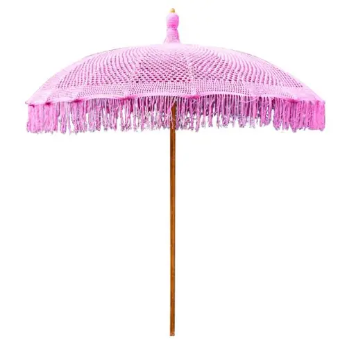 Sofort Bestellen SONNENSCHIRM LUX ROSA MAKRAMEE, TEAK UND BAMBUS Φ200X250 cm
