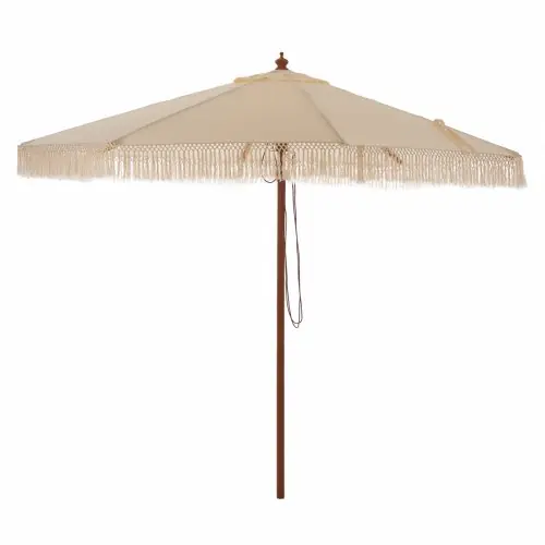 PROFESSIONELLER WAGNER REGENSCHIRM MACRAME BEIGE FRUIT MIT HOLZRAHMEN Φ3X2.50 H m Knallerangebot