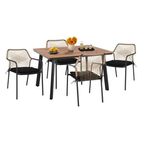 OUTDOOR-ESSZIMMER-SET, 5-TEILIG, ANTHRAZIT-ALUMINIUM UND BEIGE-RATTAN Aktuell