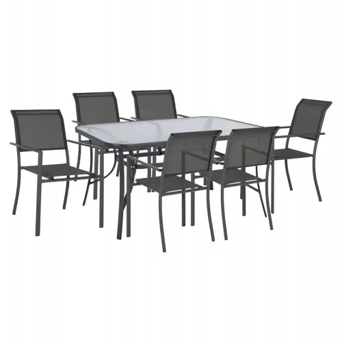 Preis Gesenkt ESSZIMMER-SET 7-TEILIG TISCH 150X90 & ALUMINIUMSESSEL TEXTLINE GRAU