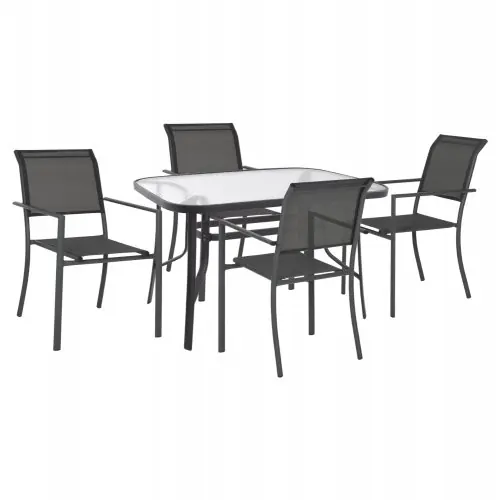 ESSZIMMER-SET 5-TEILIG TISCH 120X70 & ALUMINIUMSESSEL TEXTLINE GRAU Highlight